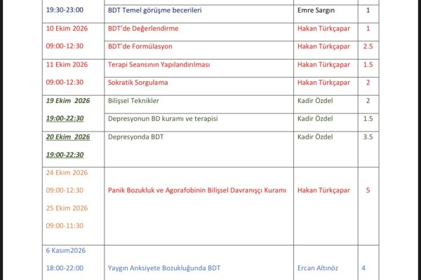Bilişsel Davranışçı Terapi Modül 1 Programı