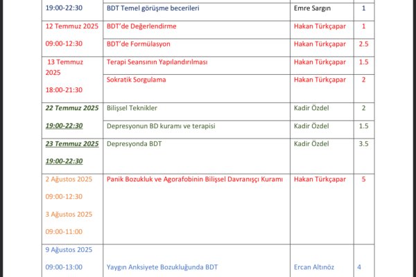 Bilişsel Davranışçı Terapi Modül 1 Programı