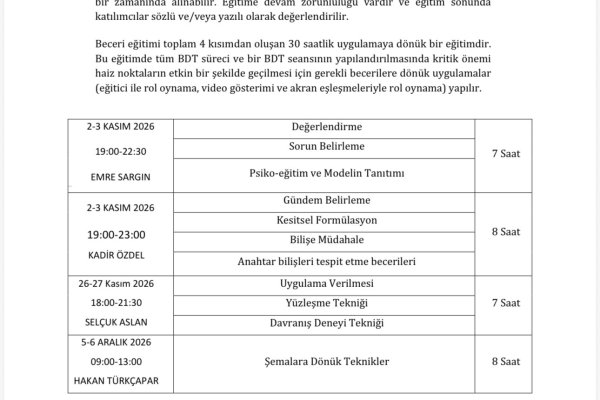 Beceri Kazandırma Ve Süpervizyon Uygulaması Programı