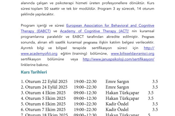 Bilişsel Davranışçı Terapi Değerlendirme ve Temel Modülü