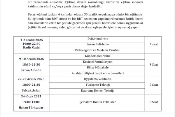 Beceri Kazandırma ve Süpervizyon Uygulaması Programı