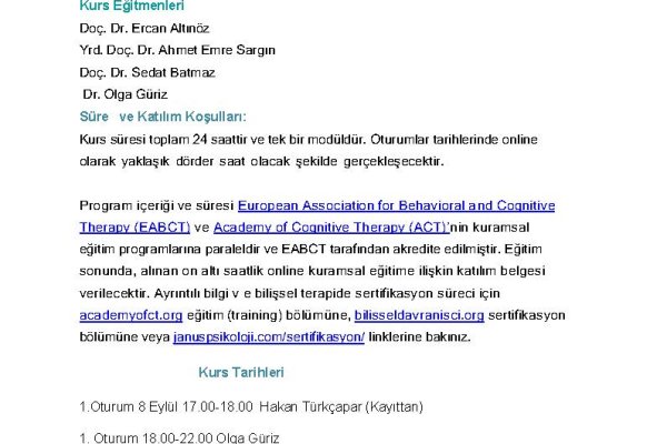 Bilişsel Davranışçı Terapi Değerlendirme ve Temel Modülü