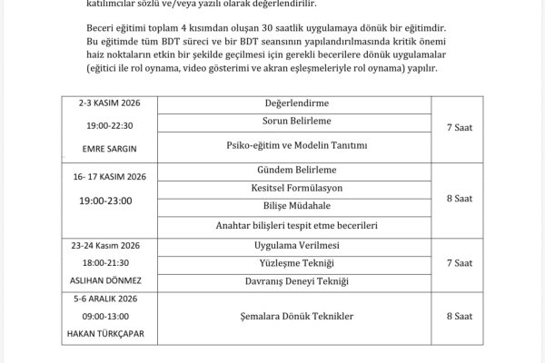 Beceri Kazandırma ve Süpervizyon Uygulaması